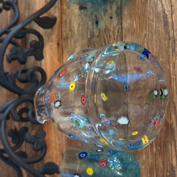 Vintage Murano Glass Leonardo Millifiore Flower Pitcher and Two Blue Glasses - Picture 7 of 12